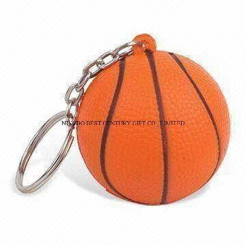 PU Stress Keychain in Basketball Shape Promotional Stress Ball
