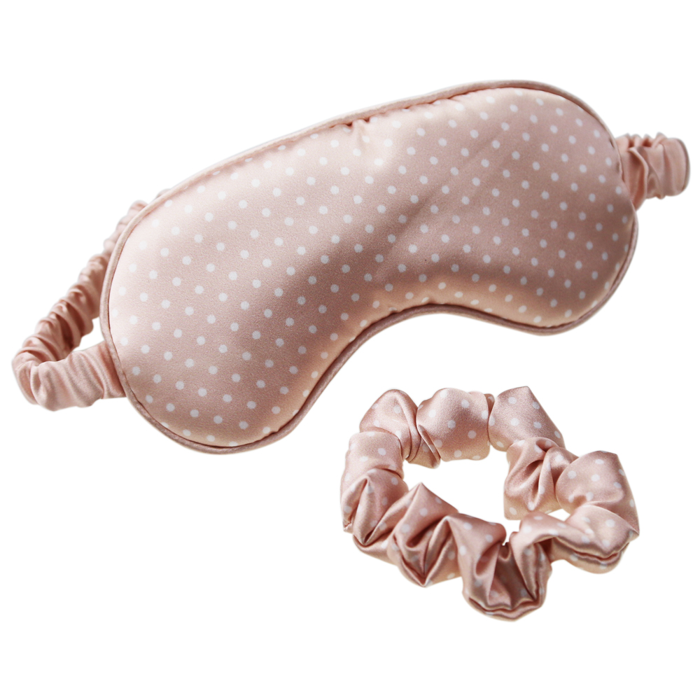 Girl Used Silk-Like Sleep Eye Patch with Hair Scrunchie Imitated Silk Fabric Sleeping Eye Mask Cosmetic Travel Airline Cute Emulated Silk Eyemask